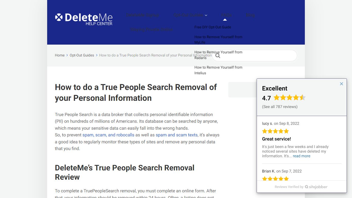 True People Search Removal Guide DeleteMe